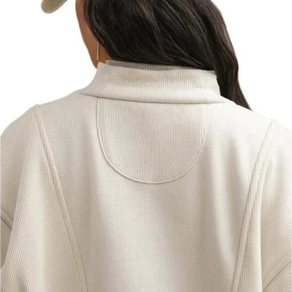 JOAH BROWN Retro Half Zip Pullover NWT Off White Luxe French Terry Oversized M/L - Picture 6 of 11
